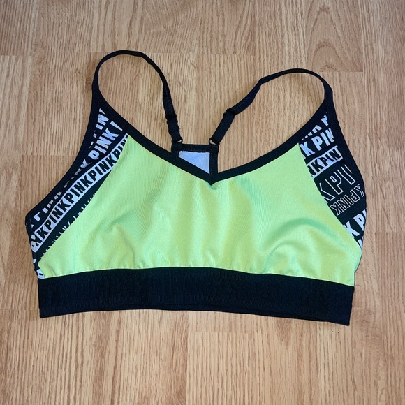 PINK Victoria's Secret Other - PINK by Victoria’s Secret Neon Yellow and Black Sports Bras Size Large
